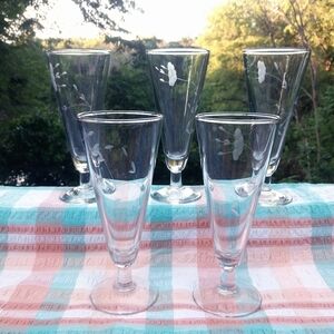 Princess House Heritage Crystal Etched Floral Pilsner Beer Ale Glasses Lot of 5